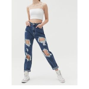 BDG High-Waisted Mom Jean - Destroyed Medium Wash size 27 Good Condition